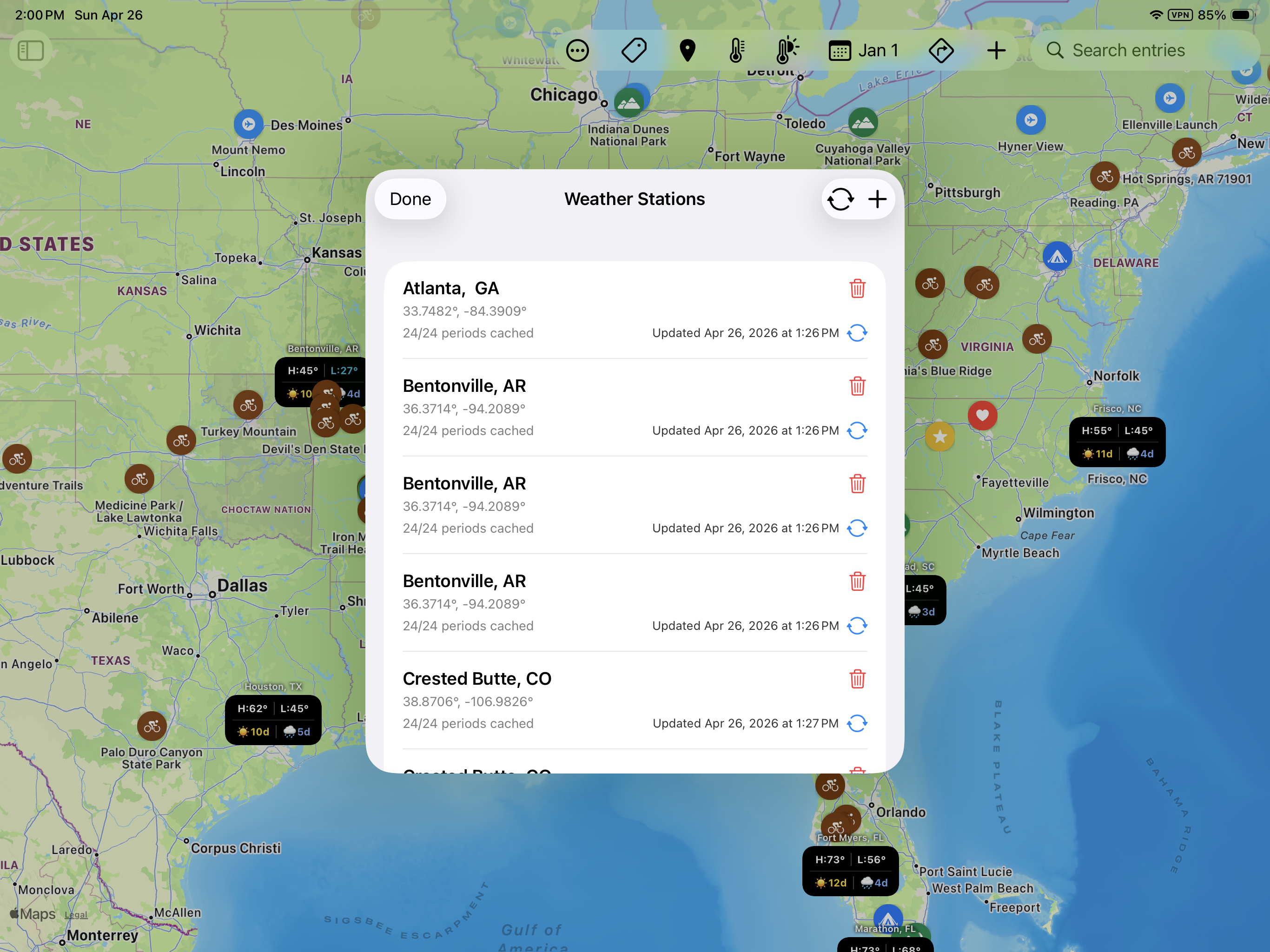 iPad weather stations manager sheet