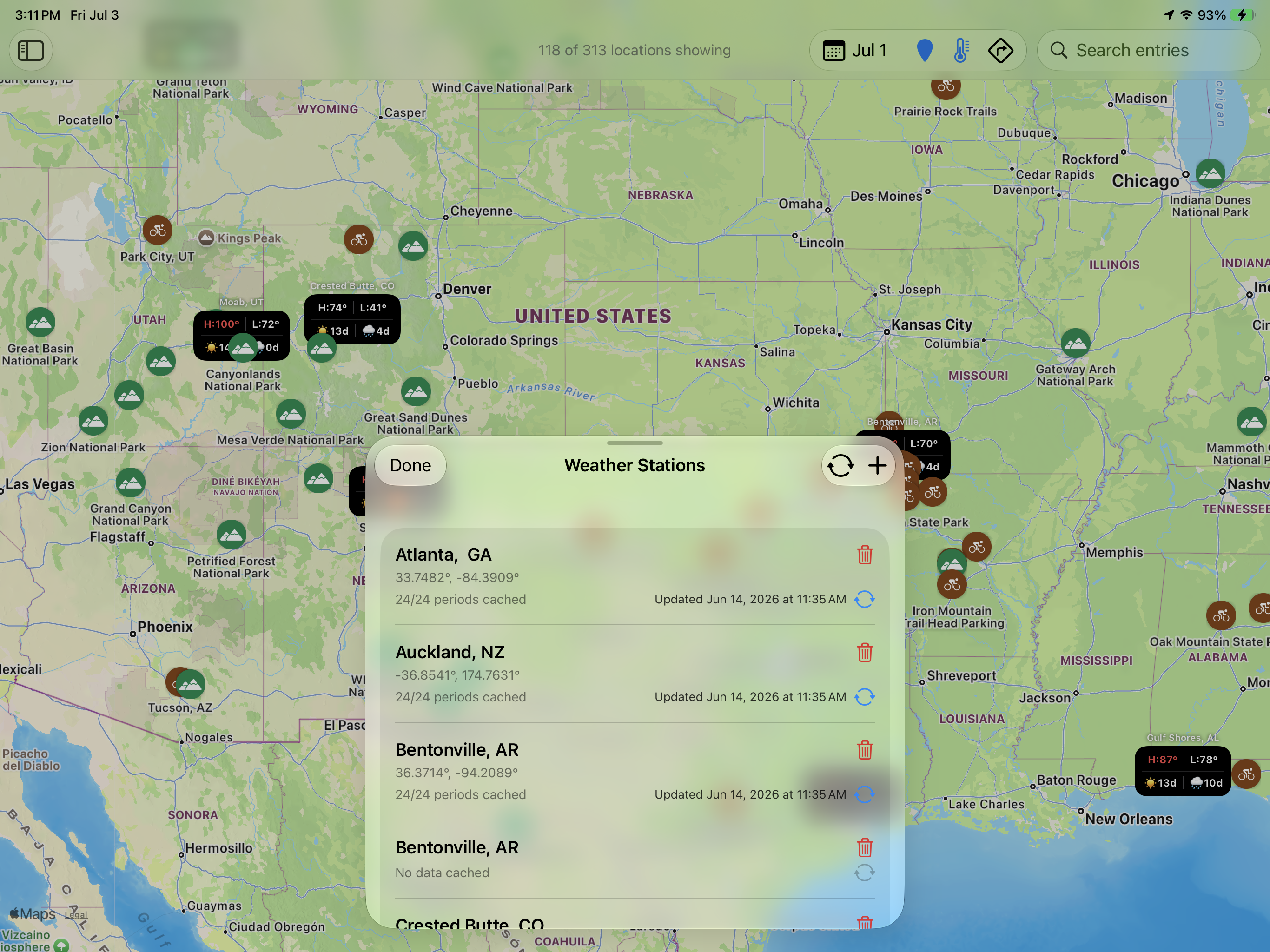 Map with Weather Station listing