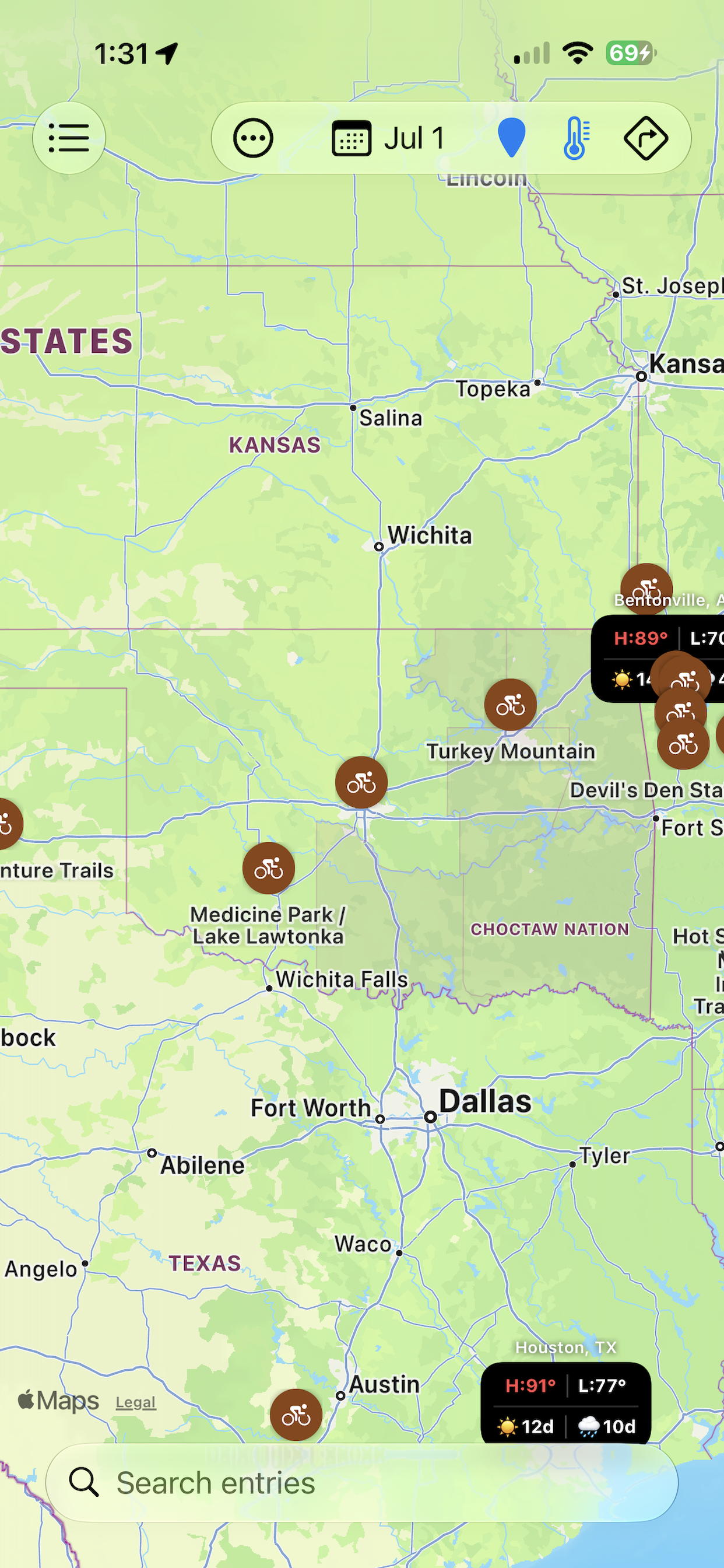 Map of North America with location pins and weather stations